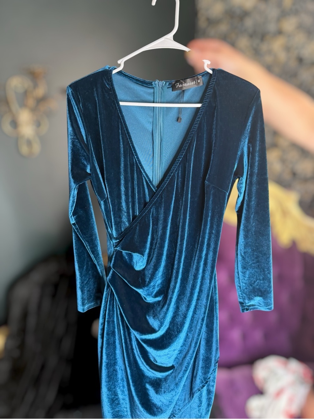 Fanatics Teal Velvet Long-Sleeve Wrap Dress medium